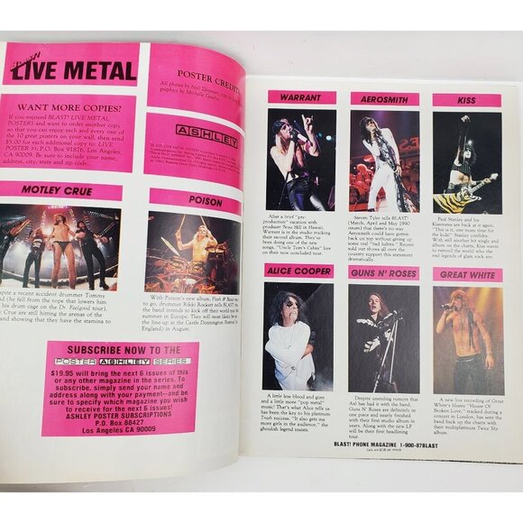 Blast! Live Metal Magazine Ashley Posters Aerosmith Motley Crue KISS Poison 1990 - Picture 5 of 10
